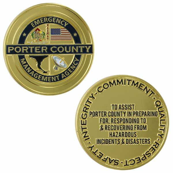 Emergency Management Challenge Coins For Porter County, Indiana