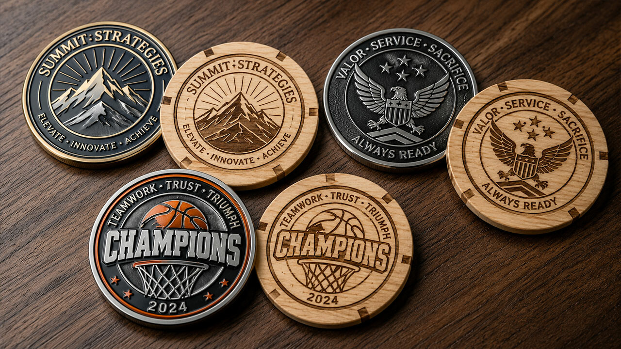 Turn Custom Challenge Coins Into Wooden Poker Chips