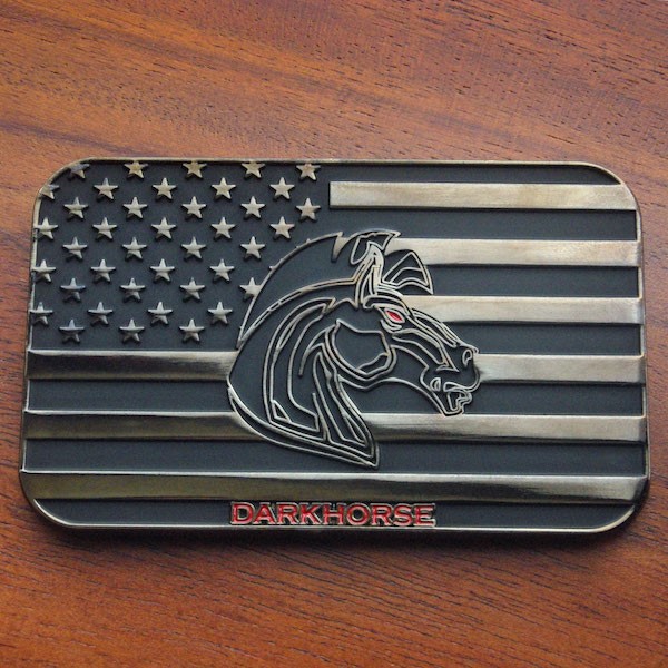 Rectangular black nickel custom challenge coin. 